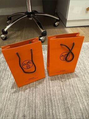 Hermes Orange Paper Shopping Bags with Black Rope Handles